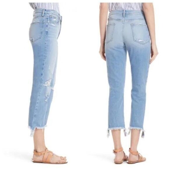 NWT FRAME Le Nouveau Distressed Ankle Straight Leg Jeans, light wash - Picture 2 of 13